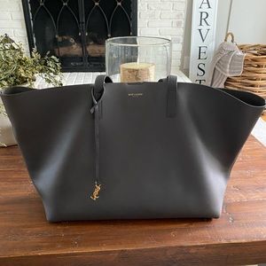YSL shopper tote in dark grey leather